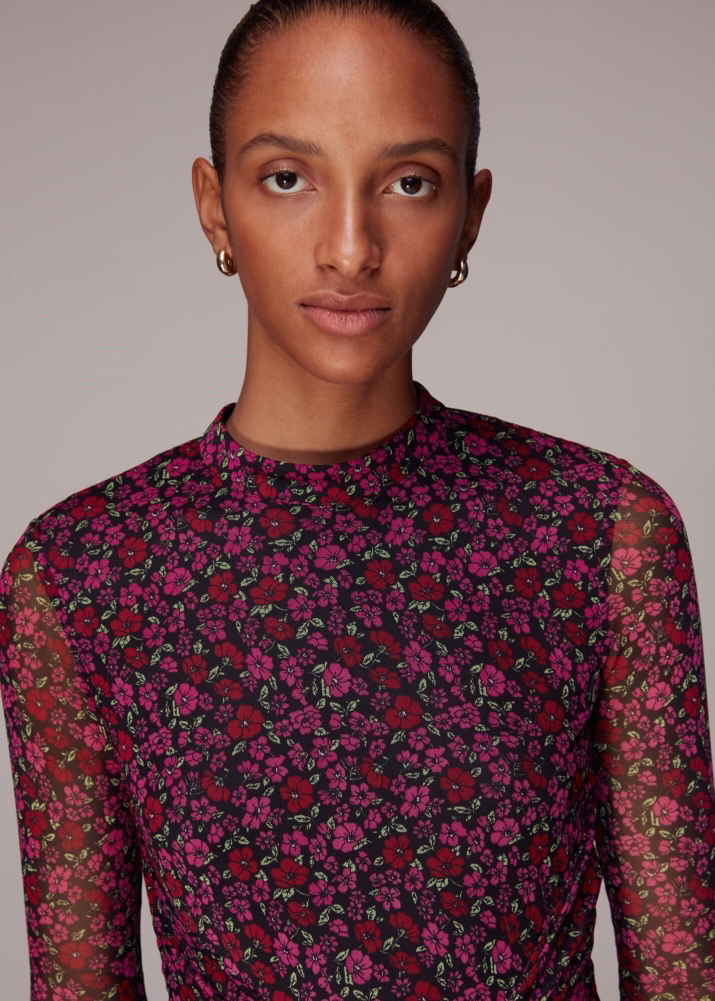 Pink Outlined Floral Tie Mesh Dress